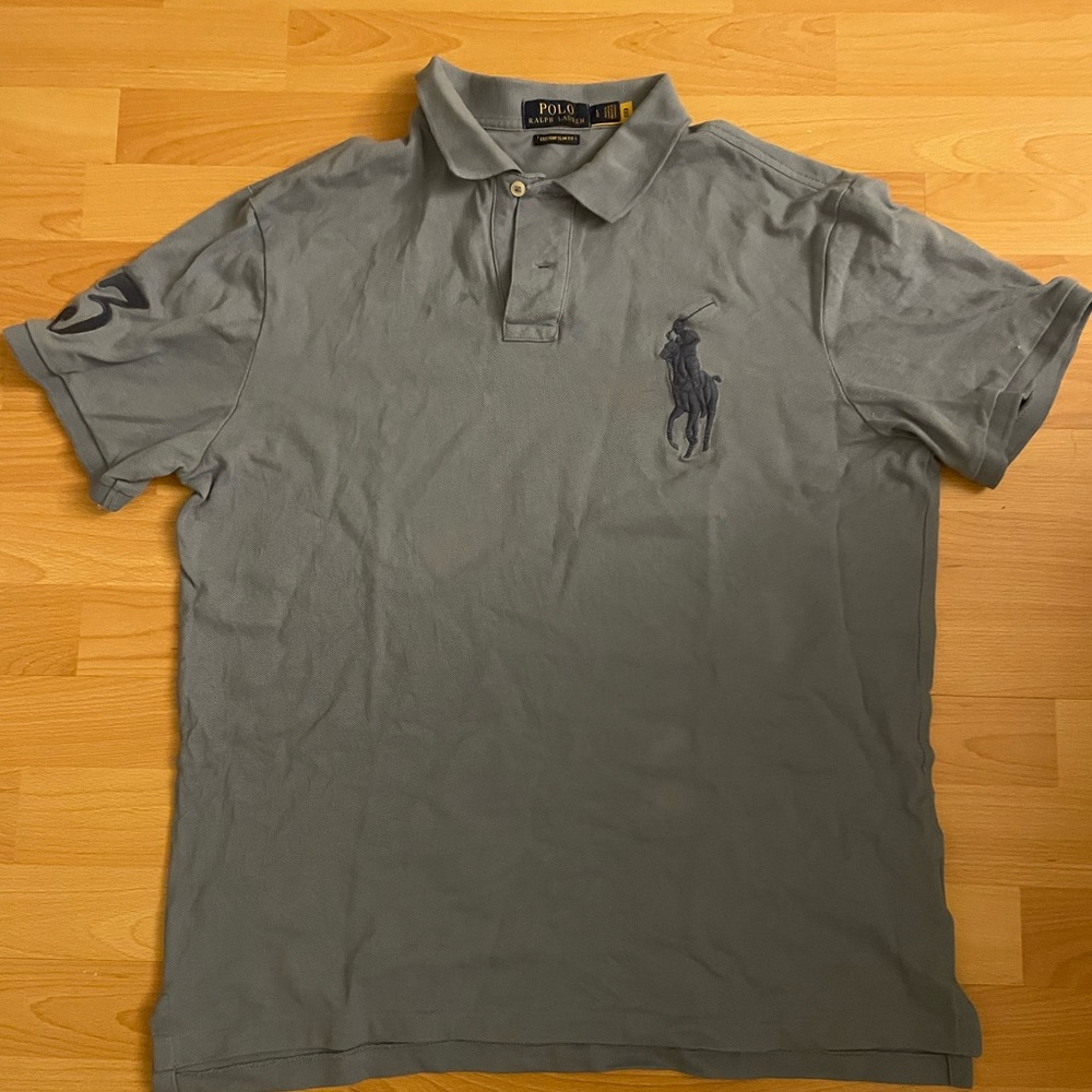 Men's Big Pony Custom Slim Fit Mesh Polo size large blue-gray